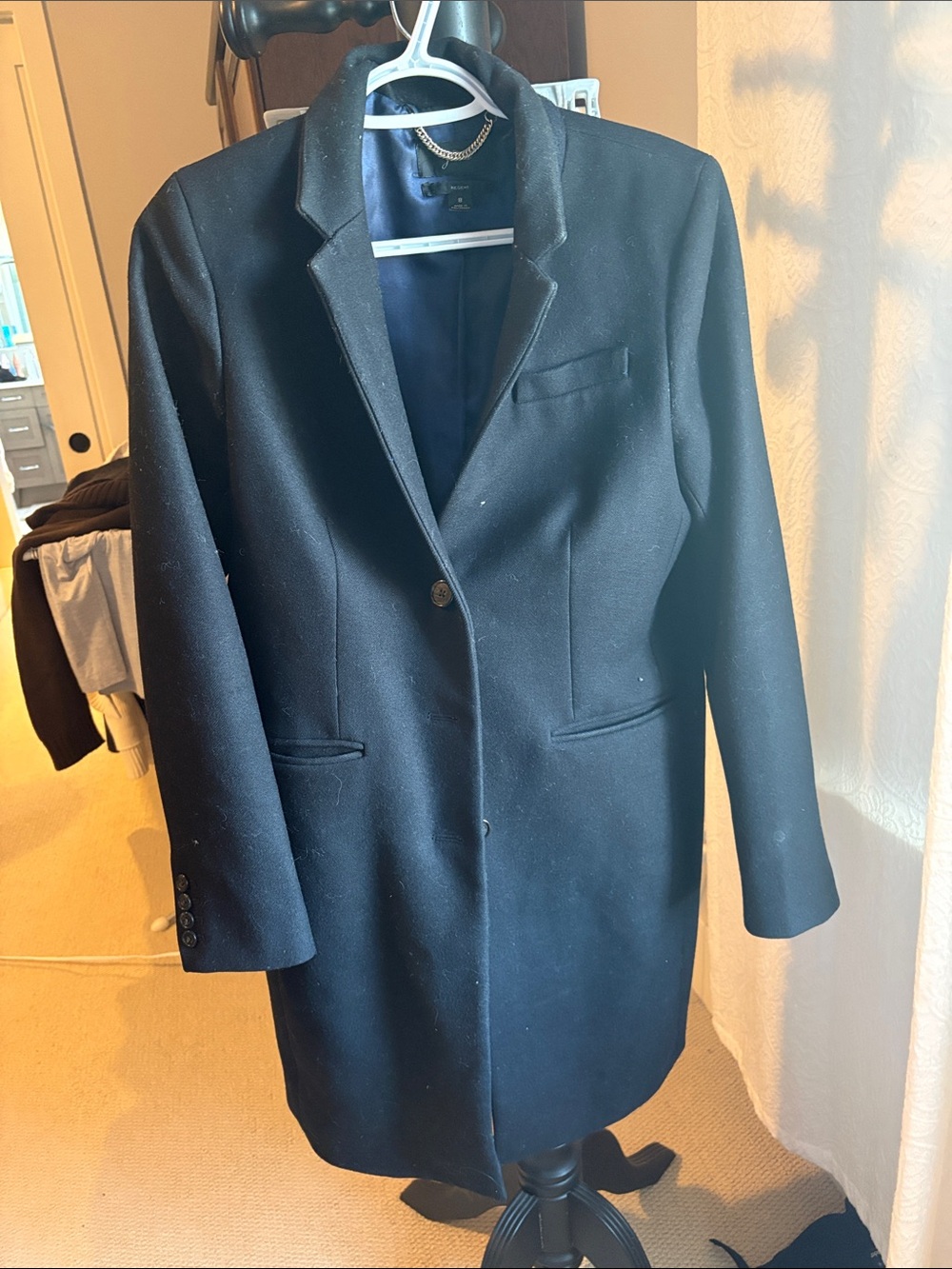 J. Crew Black Wool-Blend Pea Coat with Notch Lapel